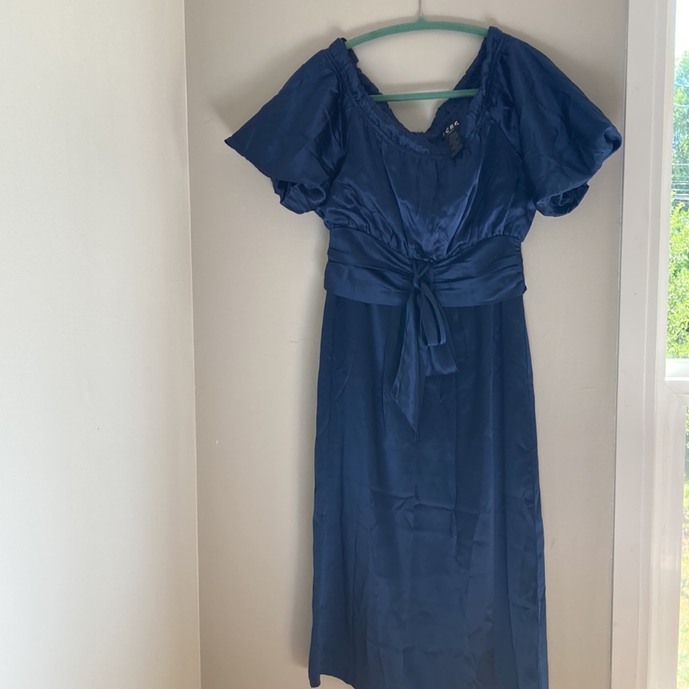 BCBG navy satin cocktail dress